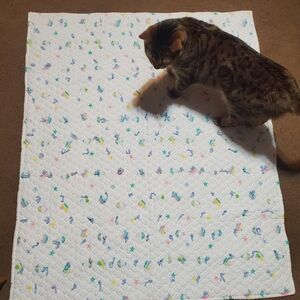 Vintage 1980s Baby Crib Quilt w/Yarn Ties Infant Blanket Balloons Please Read